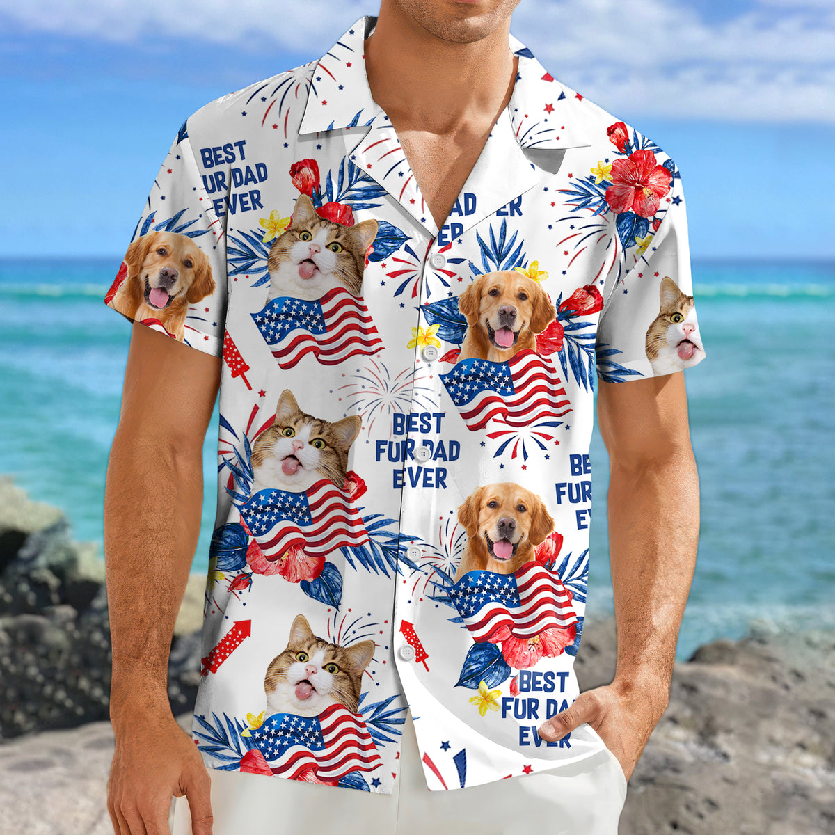 Custom Dog Cat Photo Personalized Patriotic Tropical Hawaiian Shirt 4th Of July Gift CH07 895688