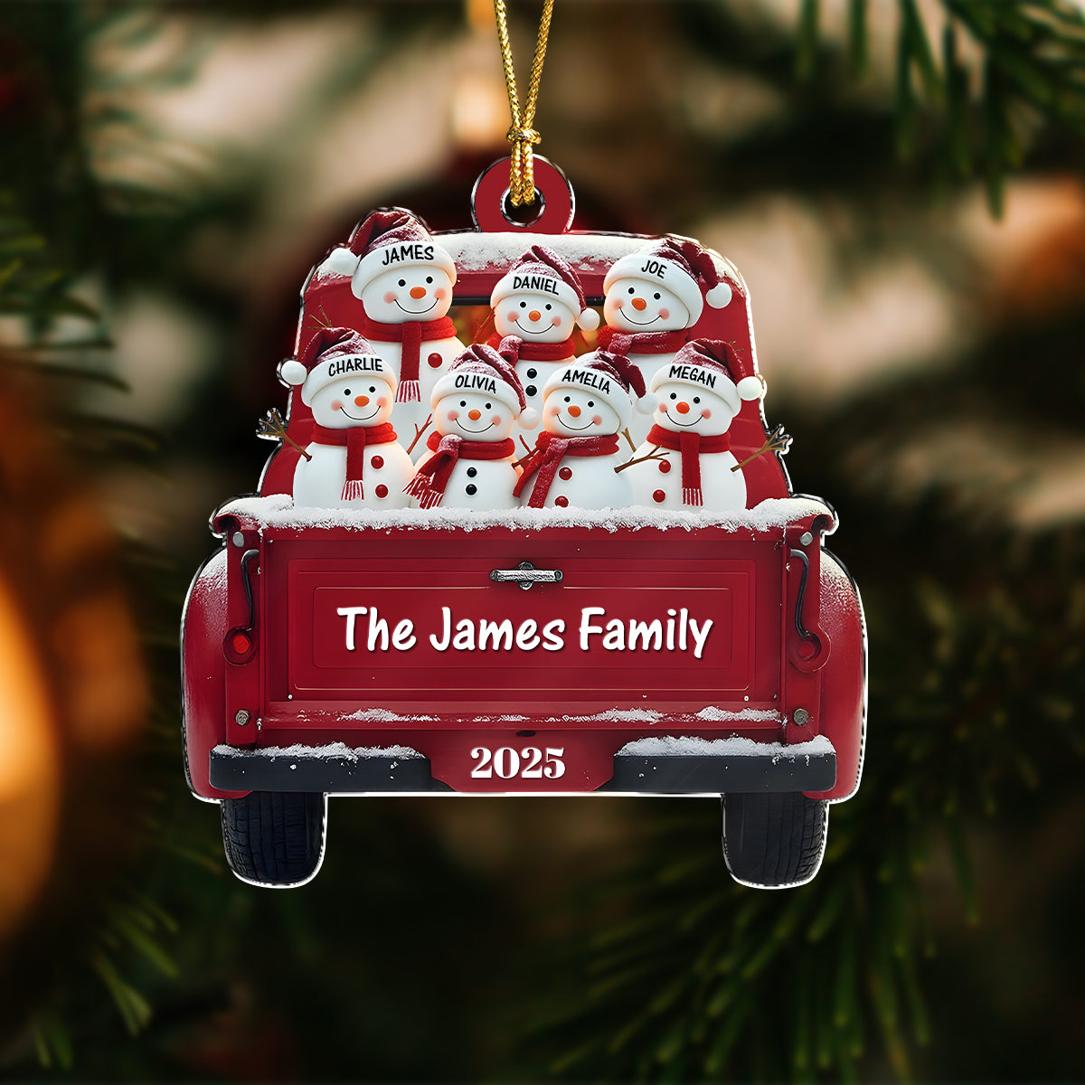 Personalized Snowman Family Red Truck Christmas Acrylic Ornament HA75 897246