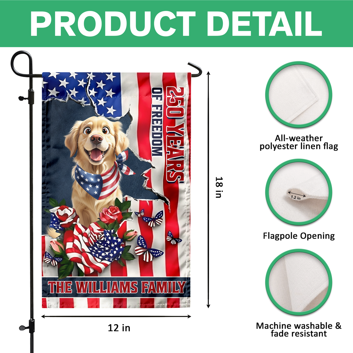 Personalized Cute Dog 250 Years Of Freedom Gift for Dog Lovers Garden Flag LM32 899219