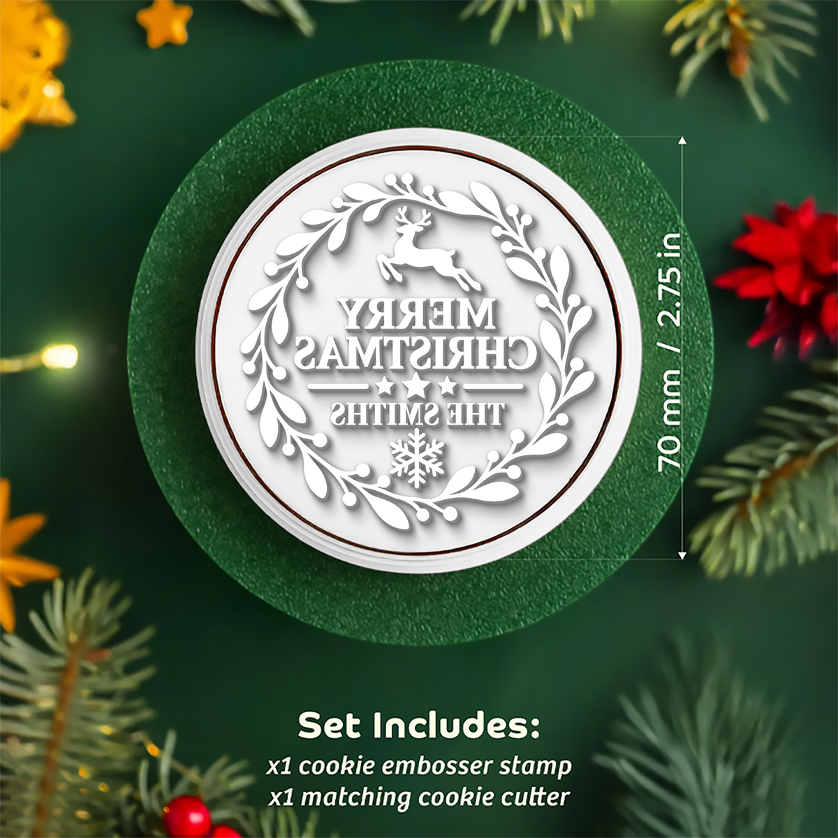 Custom Family Name Merry Christmas Cookie Stamp HA75 919628
