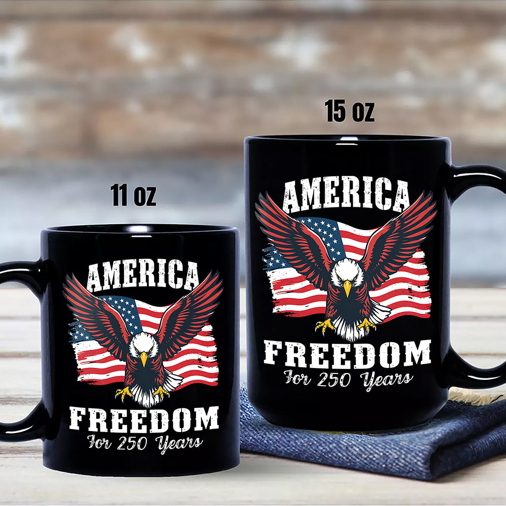 America 250 Years of Freedom Patriotic Eagle Flag Black Mug HA75 897336