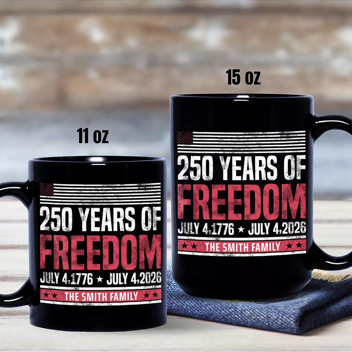 Custom Family Name 250 Years Of Freedom 1776-2026 Black Mug LM32 895309