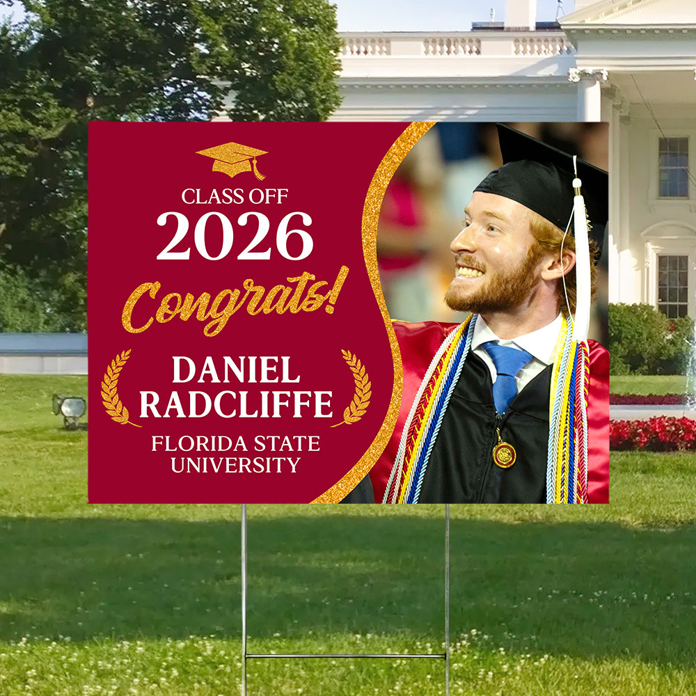 Custom Photo Congrats Class Of 2026 Glitter Graduation Yard Sign Party LM32 899439