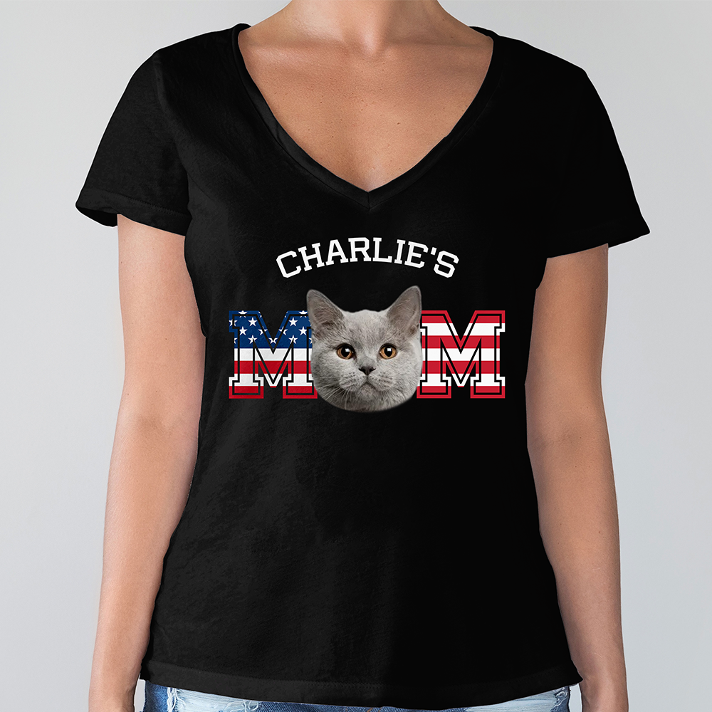 Custom Photo Cat - Cat's Dad US Flag Dark Shirt HA75 892424