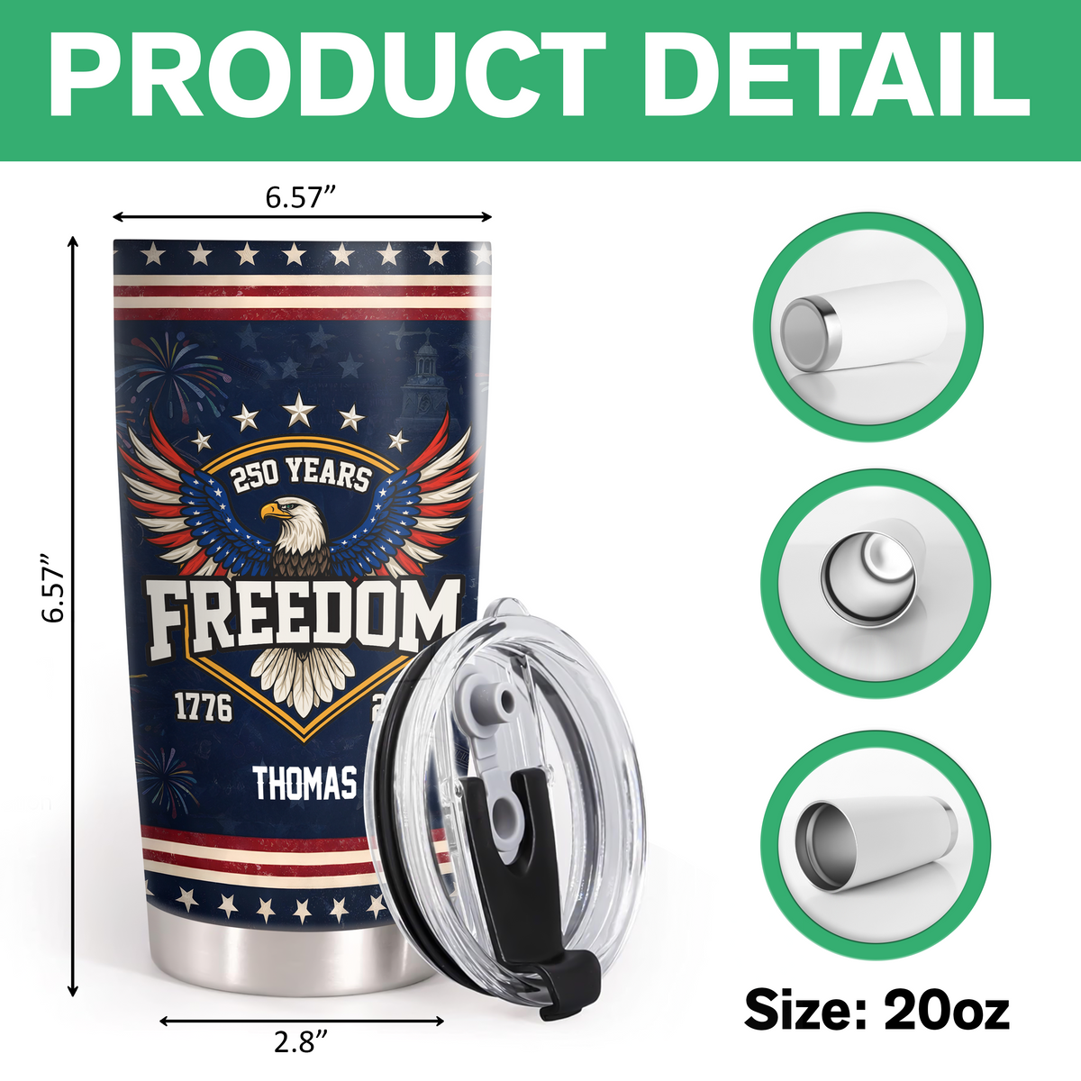 Custom Name America 250 Years of Freedom 1776–2026 Anniversary Fat Tumbler CH07 910552