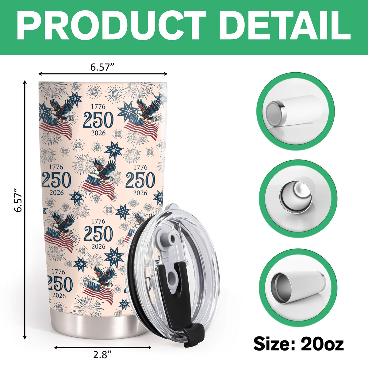 Personalized USA 250 Anniversary Eagle 1776-2026 Fat Tumbler HA75 920306