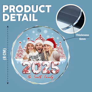 Custom Photo 3D Effect Family Toile De Jouy Christmas Trees For Family Glass Ornament LM32 895063