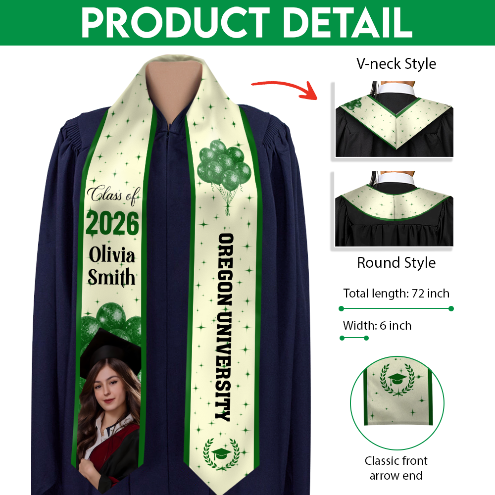 Custom Photo Class of 2026 - Balloon Design Graduation Stoles LM32 899153