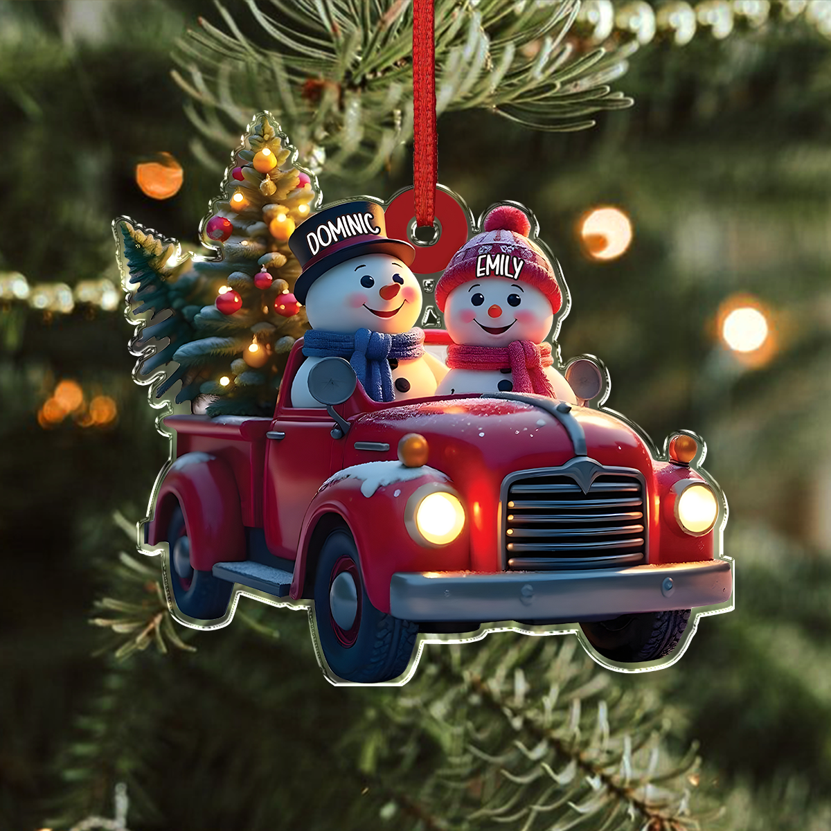 Personalized Couple Snowman Red Truck Couple Acrylic Ornament HA75 897584