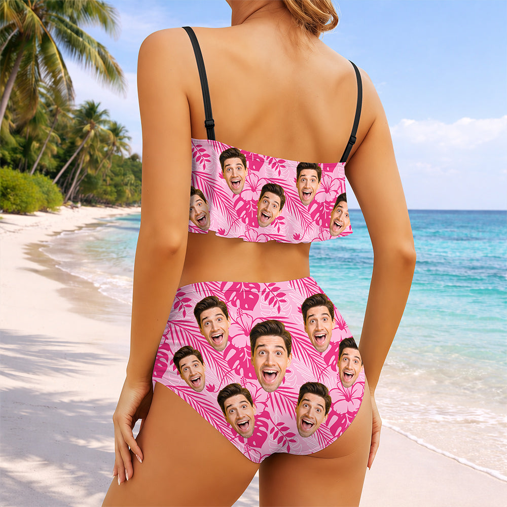 Custom Photo Tropical Ruffle Bikini Swimsuit Gift for Women LM32 899865