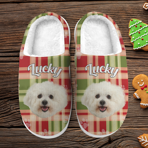 Custom Dog Photo Flannel Patten Slipper Xmas Gift For Dog Lovers CH07 896270