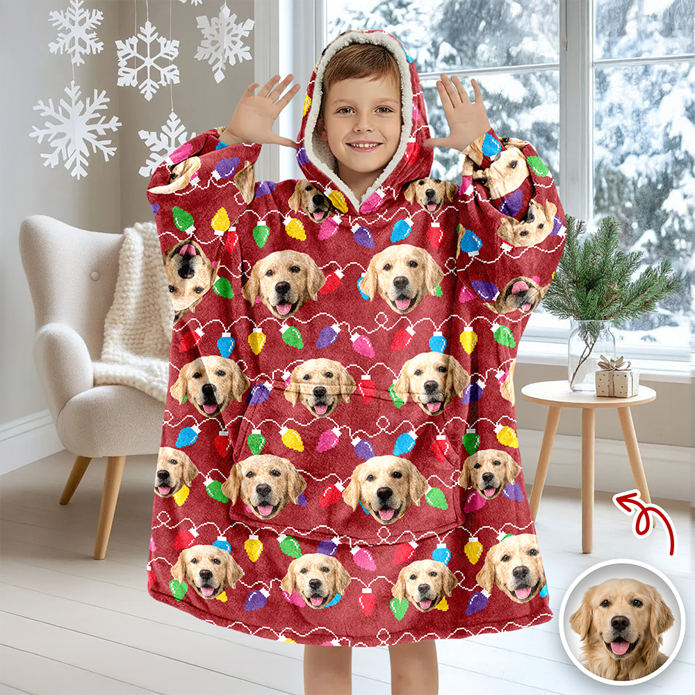 Custom Photo With Colorful Christmas Lights Hoodie Blanket For Dog Cat Lovers HA75 898288