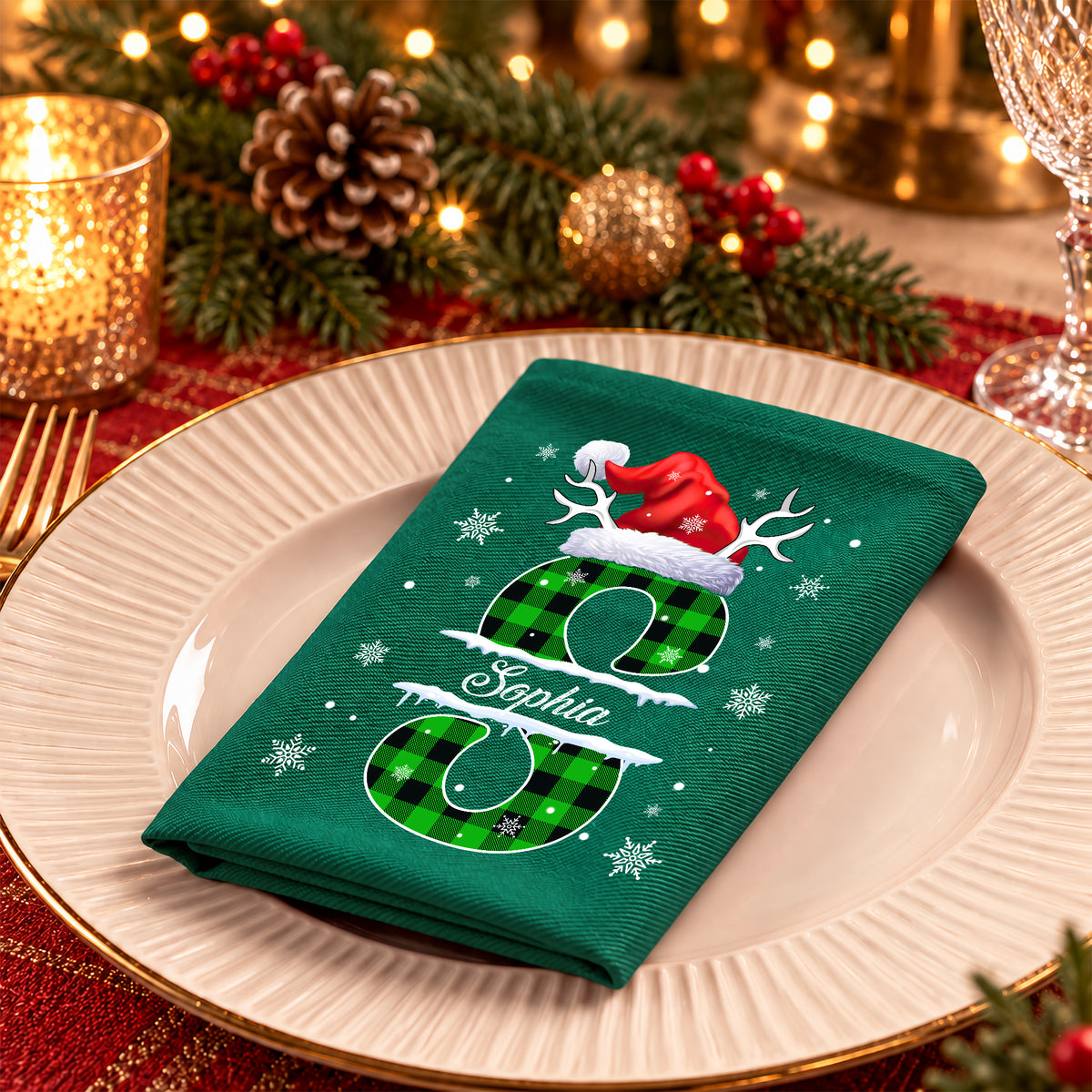 Custom Name Initial Letter Christmas Monogrammed Family Reusable Cotton Napkin HO82 903728