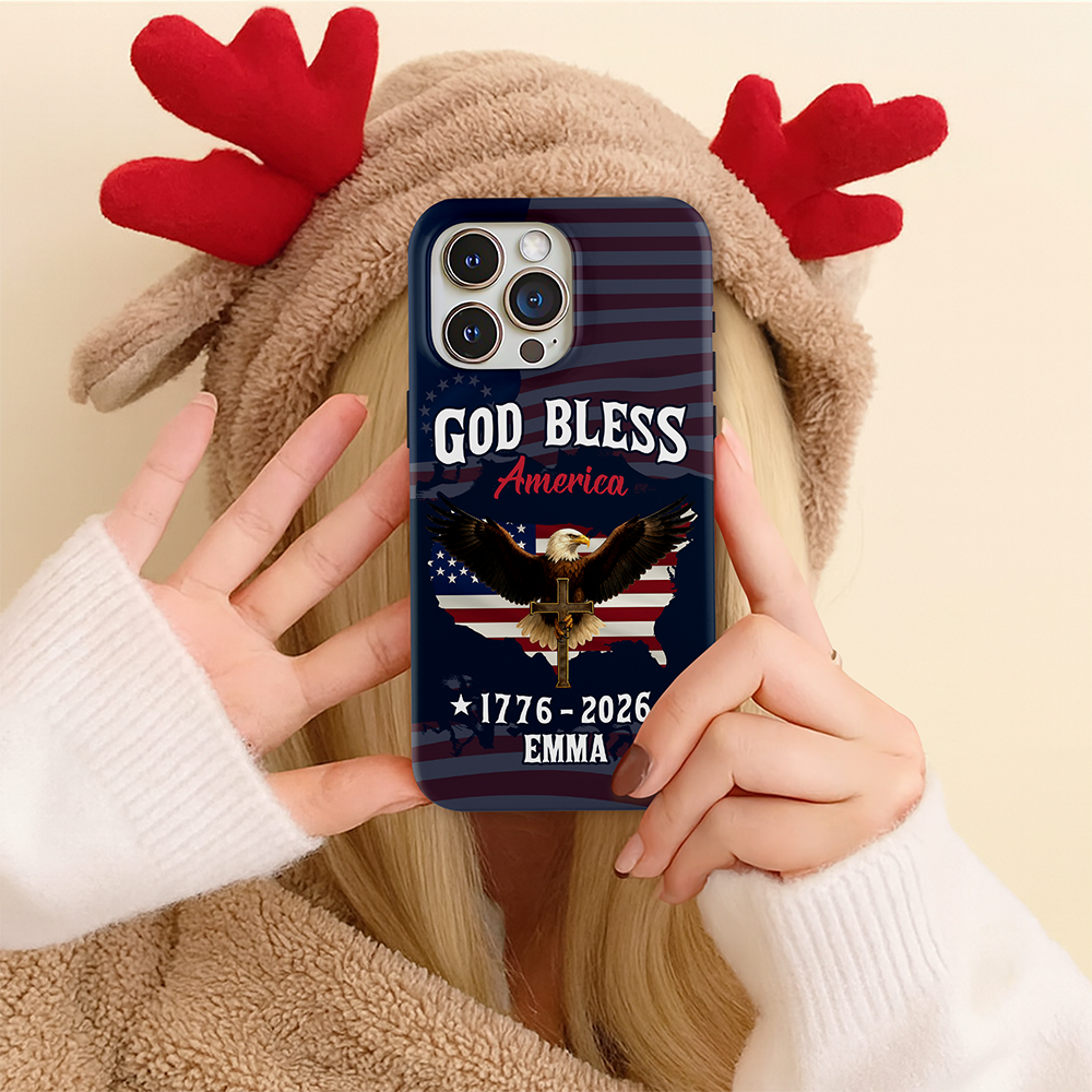 Custom Name Patriotic 250th Anniversary God Bless America Eagle 1776–2026 Phone Case HA75 920202
