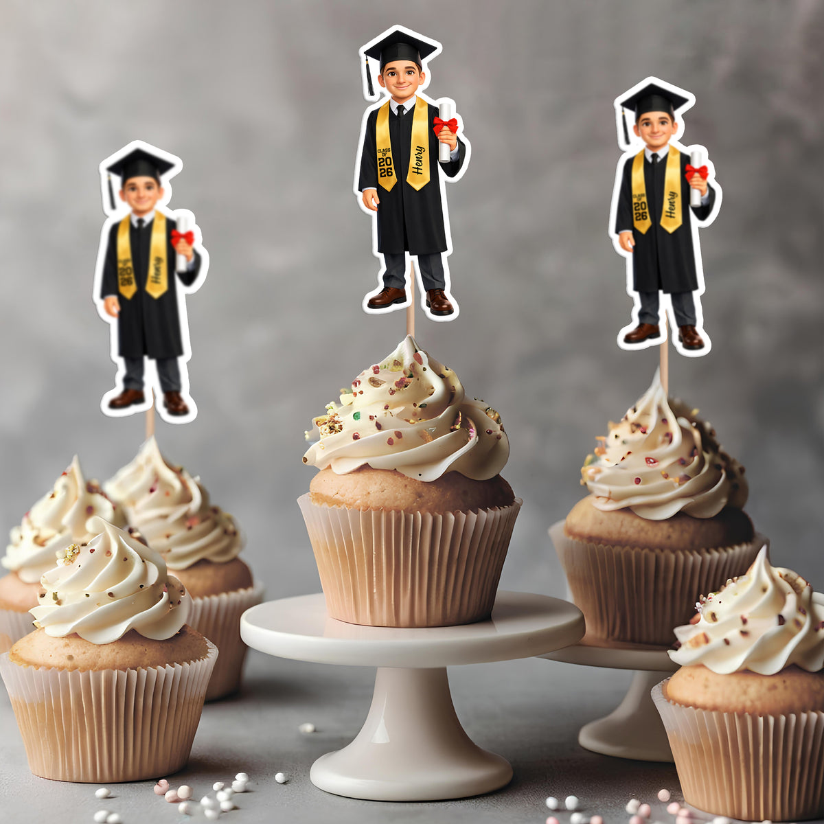 Custom Photo Class Of 2026 3D Cartoon Style Graduation Cupcake Toppers HA75 920074