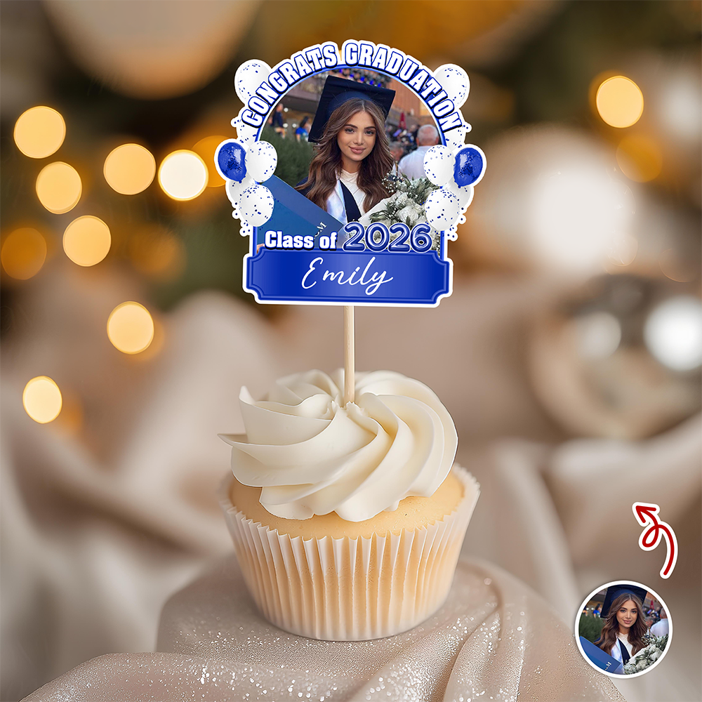 Custom Photo Congrats Graduation Class of 2026 Balloons Cupcake Topper CH07 910668