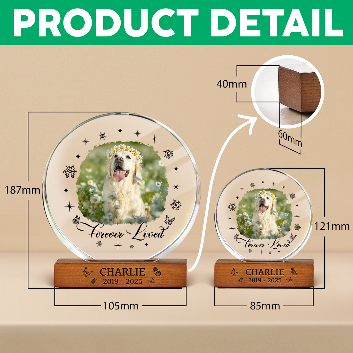 Custom Photo Memorial Dog Cat Loss Keepsake Round Acrylic Frame Block HA75 898010