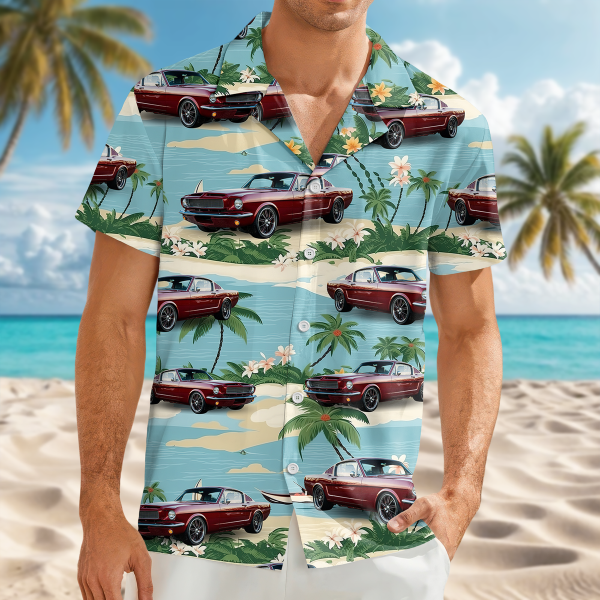 Custom Car Photo Beach Palm Tree Vintage Hawaiian Shirts HO82 901116