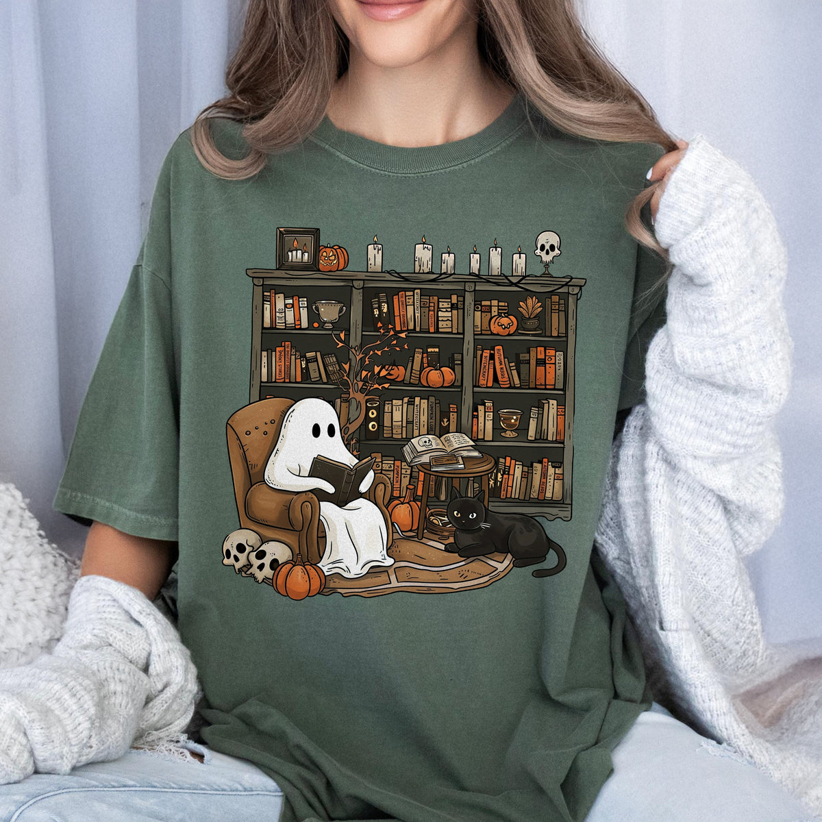 Retro Ghost Reading Book Comfort Shirt, Halloween Librarian Teacher Gift LM32 669569