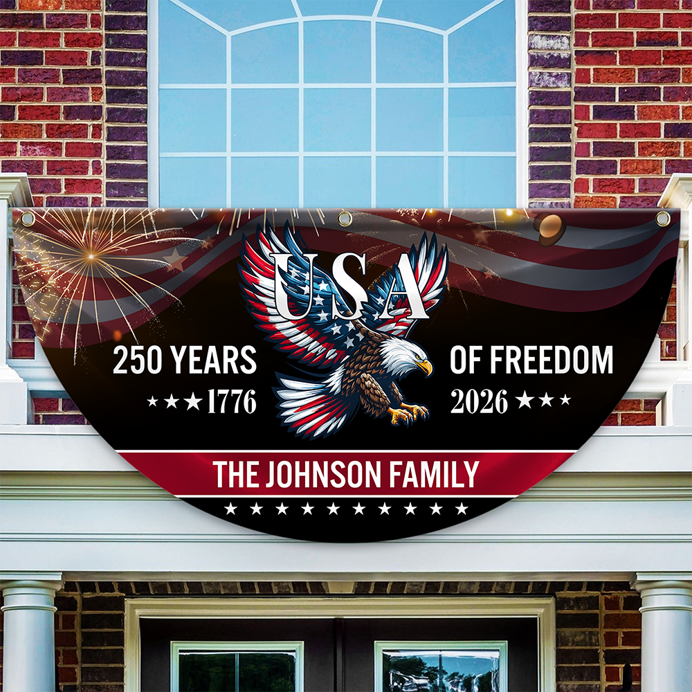 Custom Family Name 250 Years Of Freedom Patriotic Eagle Non-pleated Fan Flag HO82 901310