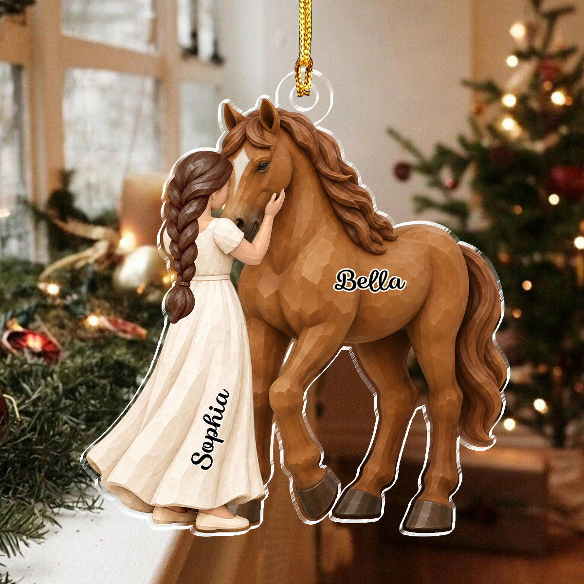 Personalized Girl and Horse Christmas Acrylic Ornament 2D Flat Equestrian Christmas Keepsake Gift CH07 180824