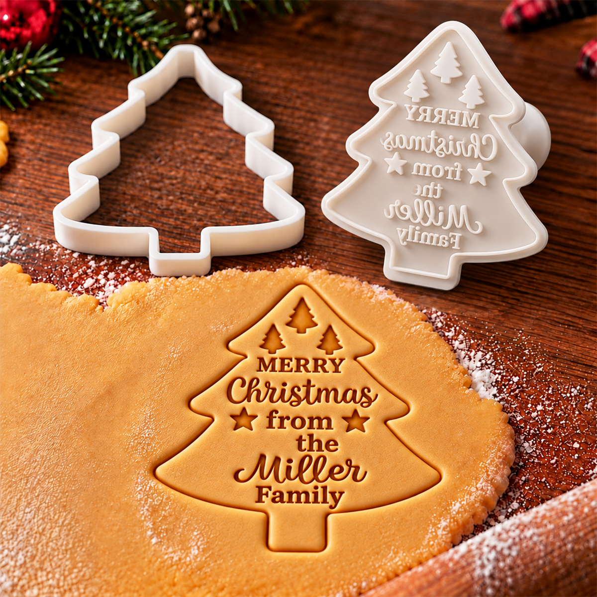 Custom Family Name Christmas Tree Shaped Cookie Stamp HO82 904166
