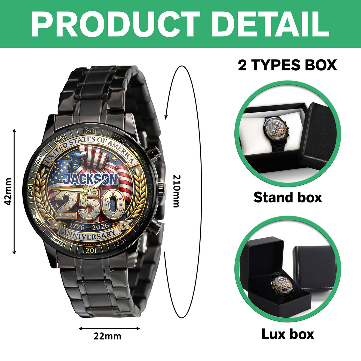 Custom Name America 250th Anniversary 1776 - 2026 Patriotic Wrist Watch CH07 911164