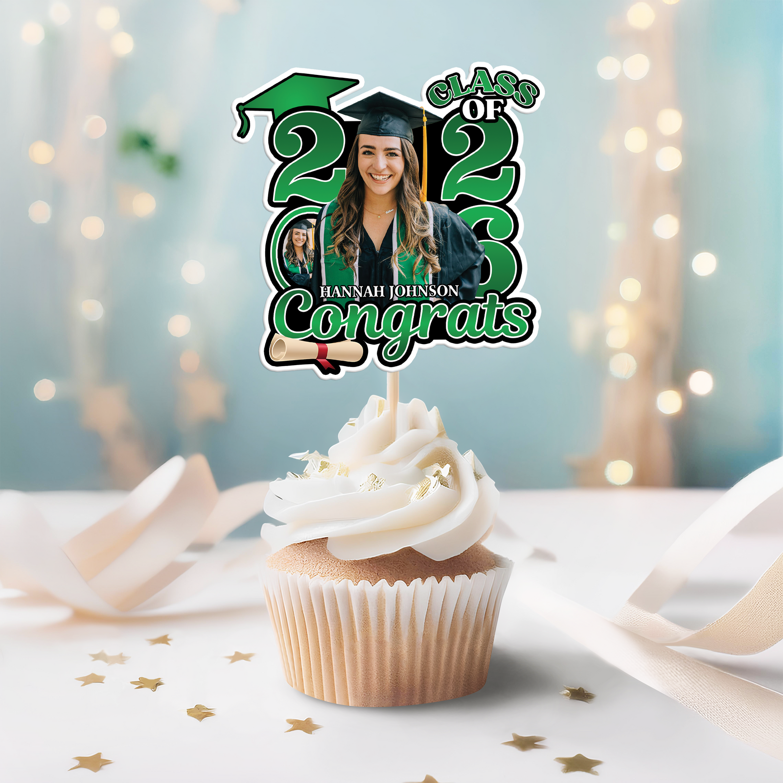 Custom Photo Congrats Class Of 2026 Cupcake Toppers HA75 920834