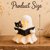 3D Reading Ghost Figurine with Black Cat, LED Tealight Halloween Decor LM32 670039