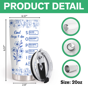 God Says I Am Name Letter In Bible Toile De Jouy Style - Personalized Fat Tumbler CH07 896824