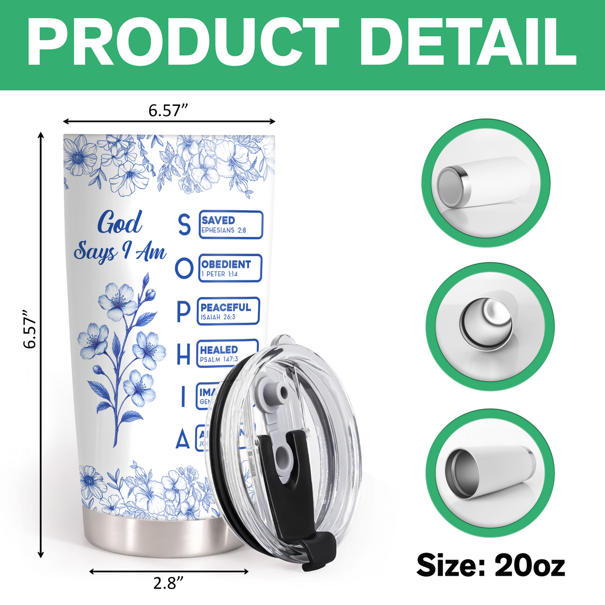 God Says I Am Name Letter In Bible Toile De Jouy Style - Personalized Fat Tumbler CH07 896824