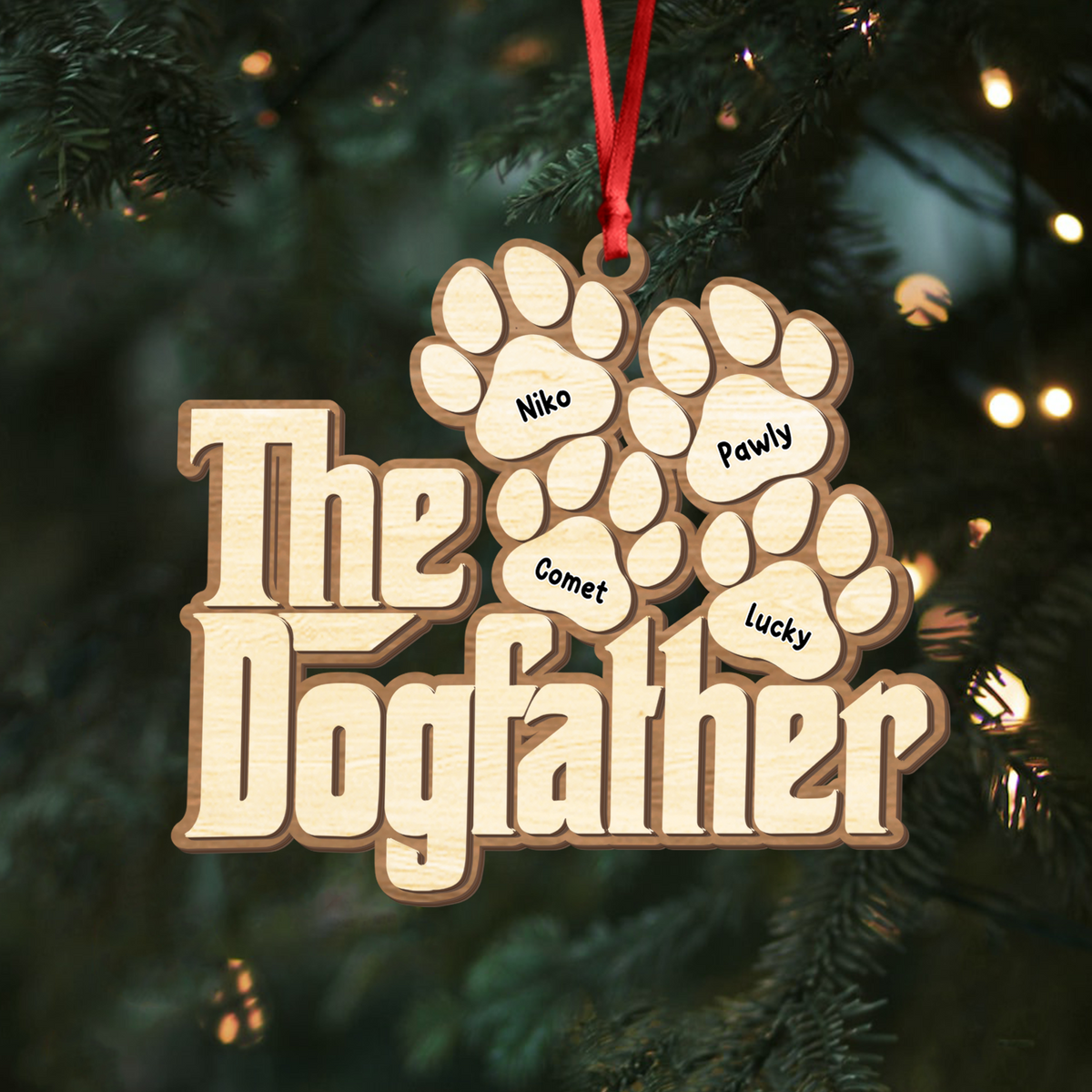 Custom Name Dogfather Christmas 2 Layers Wooden Ornament Gift For Dog Lover TH10 896633