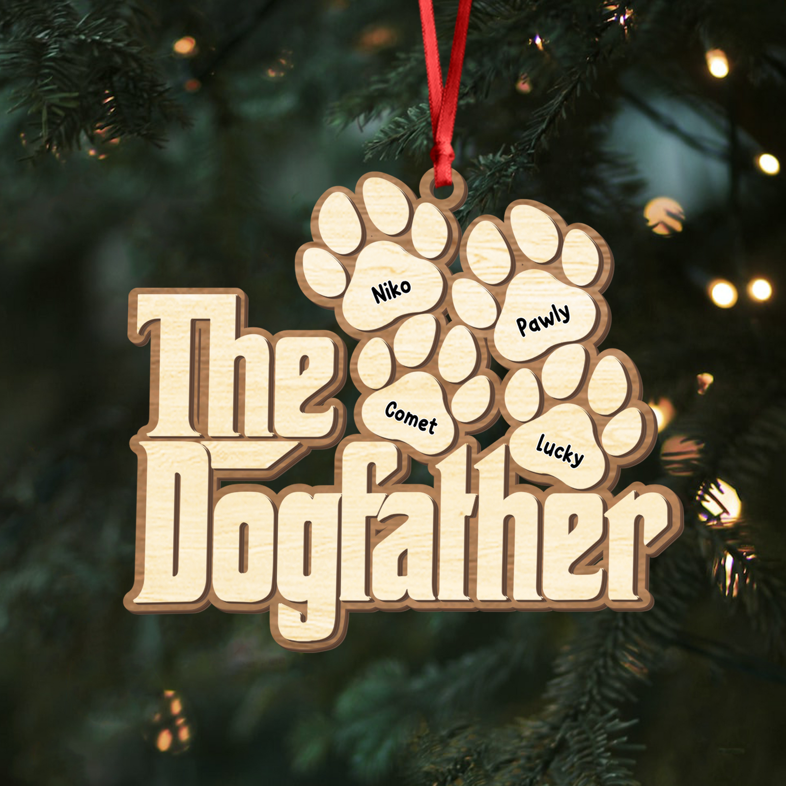 Custom Name Dogfather Christmas 2 Layers Wooden Ornament Gift For Dog Lover TH10 896633