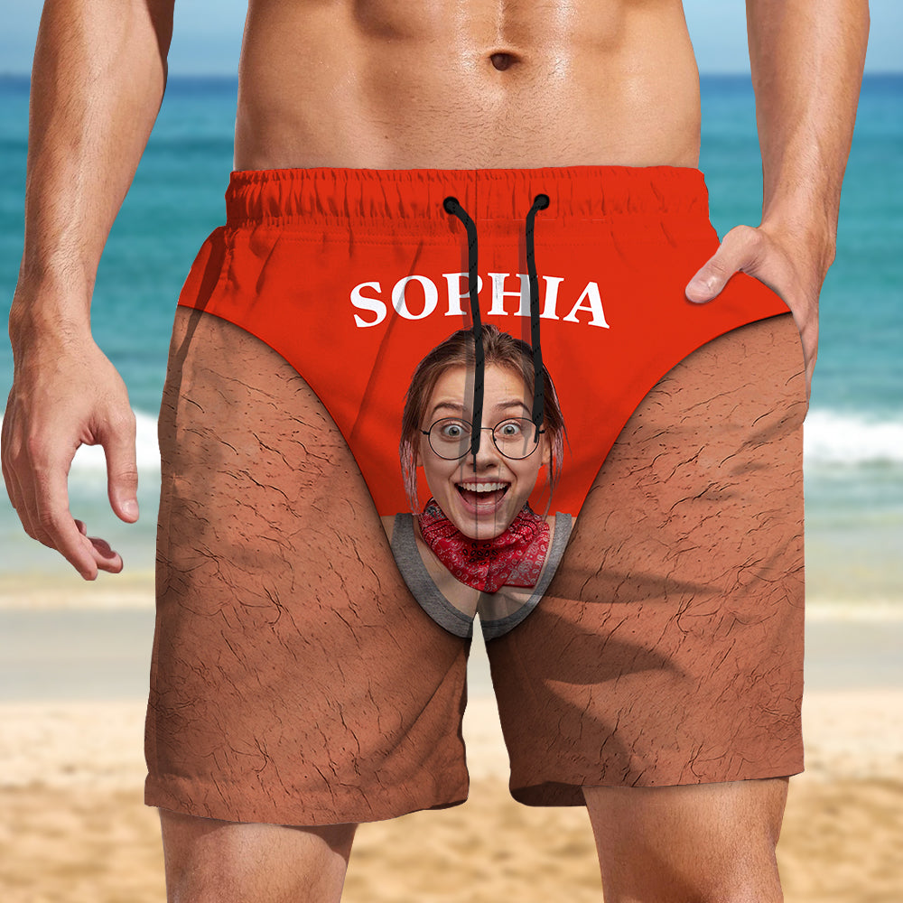 Custom Face Photo Men's Swim Trunks, Personalized Name Funny Beach Shorts, Vacation & Pool Party Gift LM32 669501