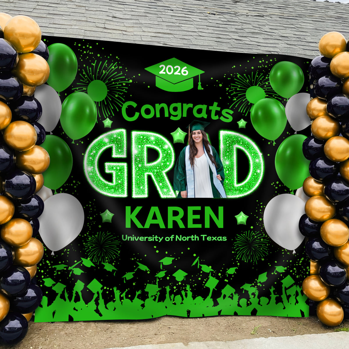 Custom Photo Congrats Graduation Class Of 2026 Balloons Backdrop HO82 902026