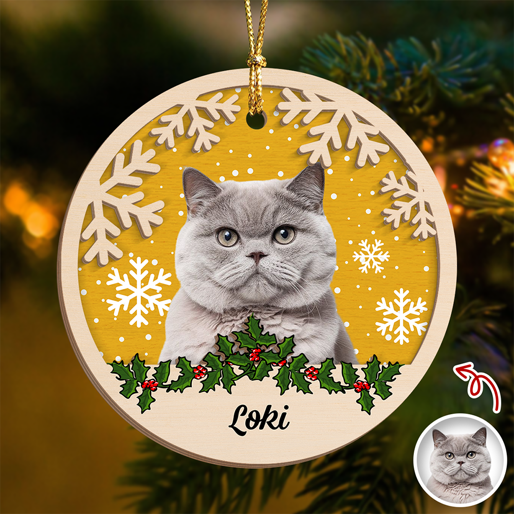 Custom Photo Cat Christmas - Personalized 2-Layered Wooden Ornament CH07 896864