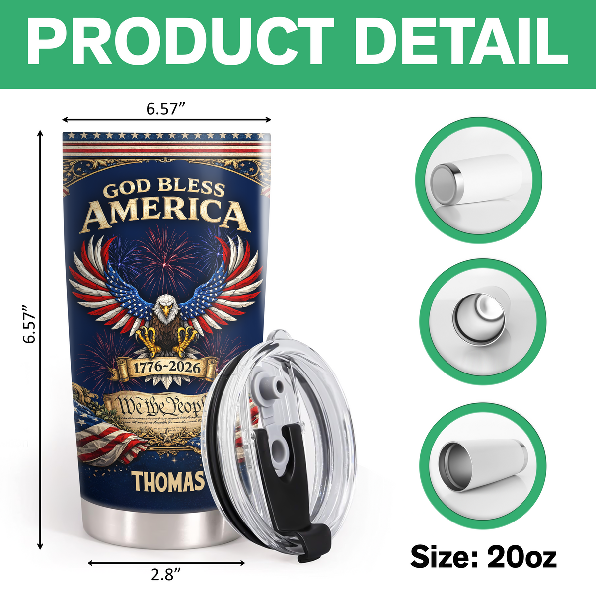 Custom Name God Bless America 1776 - 2026 Fat Tumbler LM32 899035