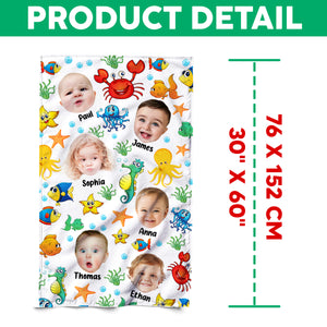 Custom Photo Cute Kid Face Watercolor Sea Creatures Summery Beach Towels CH07 895818