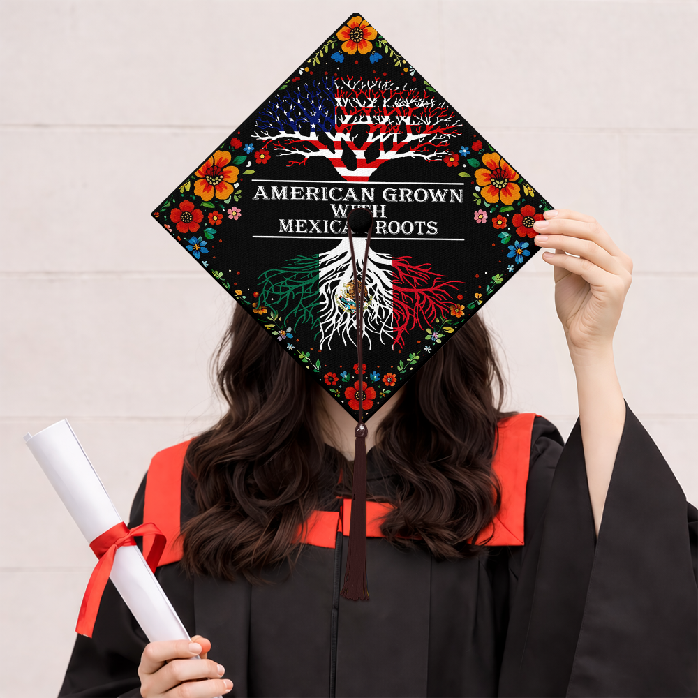 American Grown With Mexican Roots Graduation Cap Topper Decoration TH10 169221