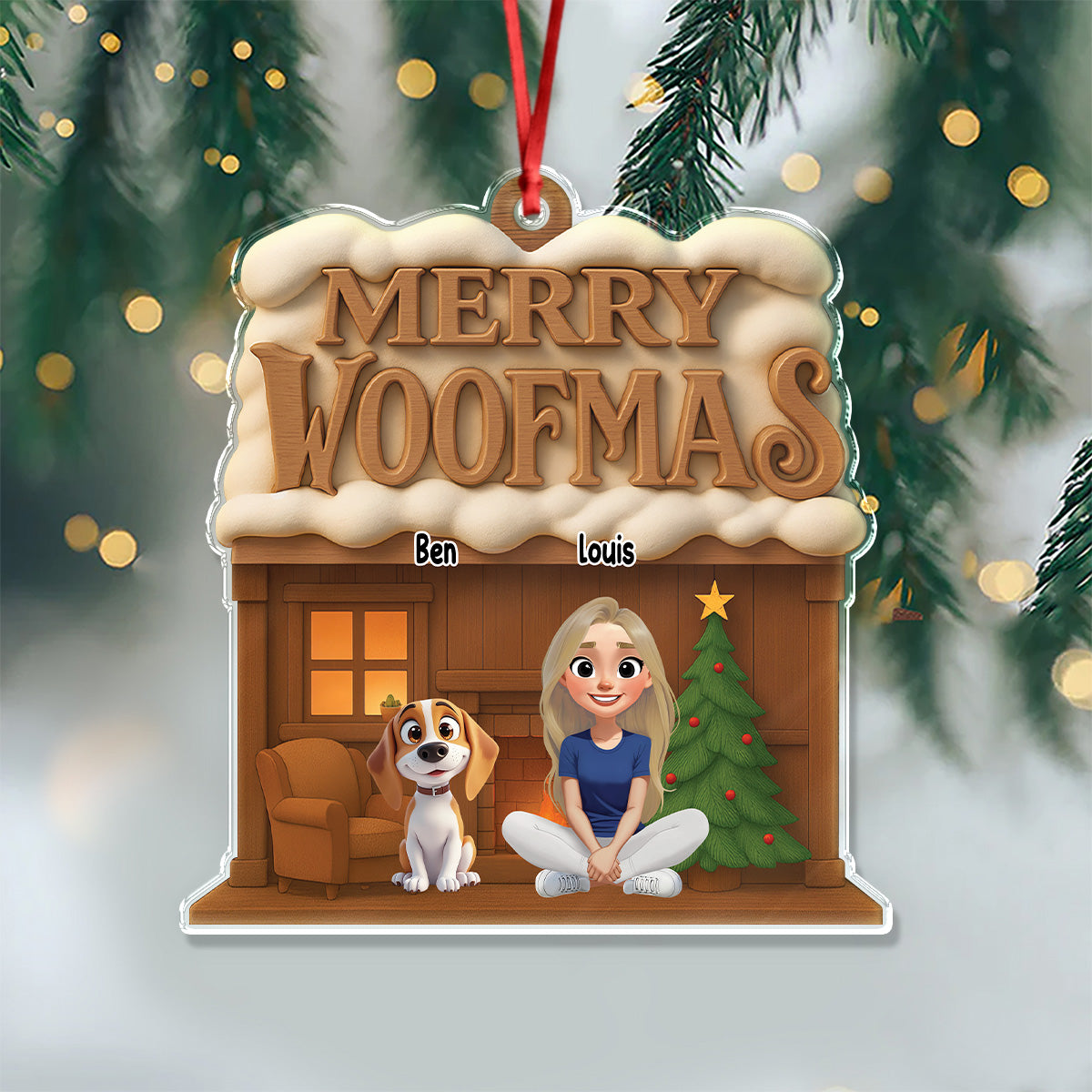 Personalized Merry Woofmas Acrylic Ornament For Dog Lover TH10 896529