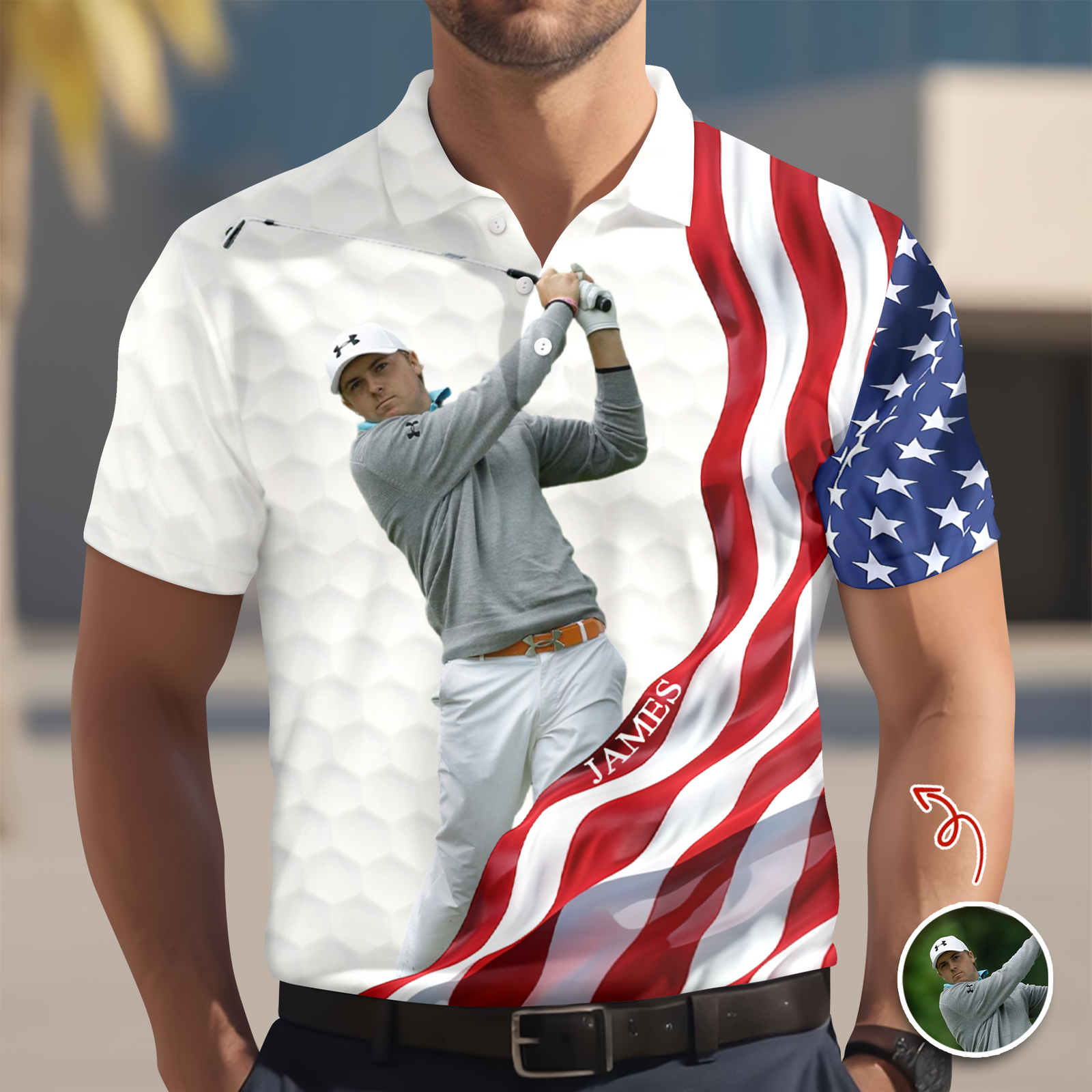 Custom Photo American Flag Golf Art Polo Shirt Gift Idea For American Lovers HO82 900842