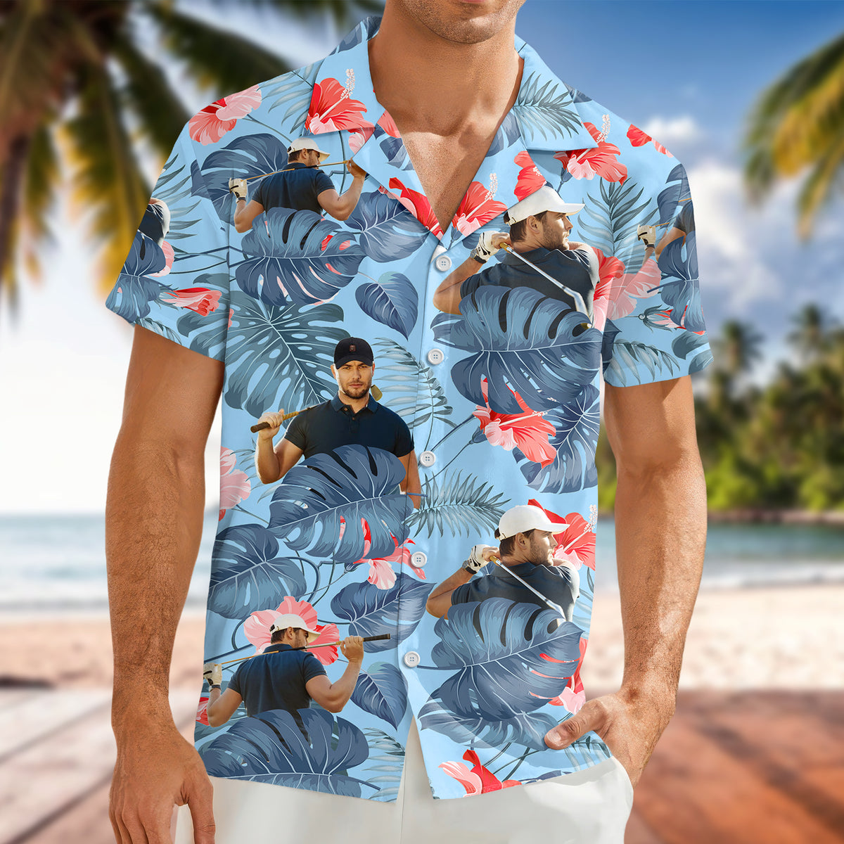 Custom Funny Golfer Face Tropical Hawaiian Shirt - Personalized Gift for Golfer LM32 897489
