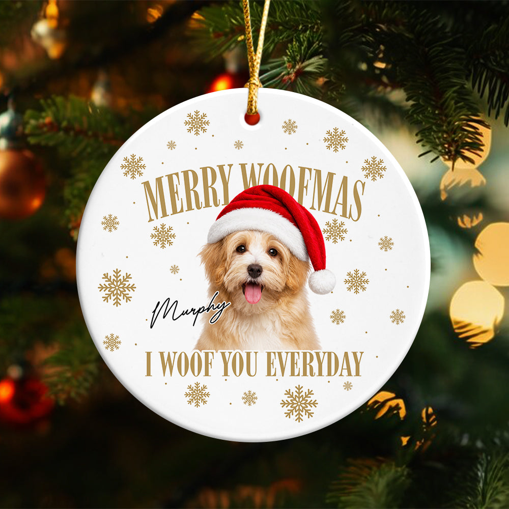 Custom Dog Photo Merry Woofmas Ceramic Ornament - Gift For Christmas, Dog Lovers Gift HO82 903314