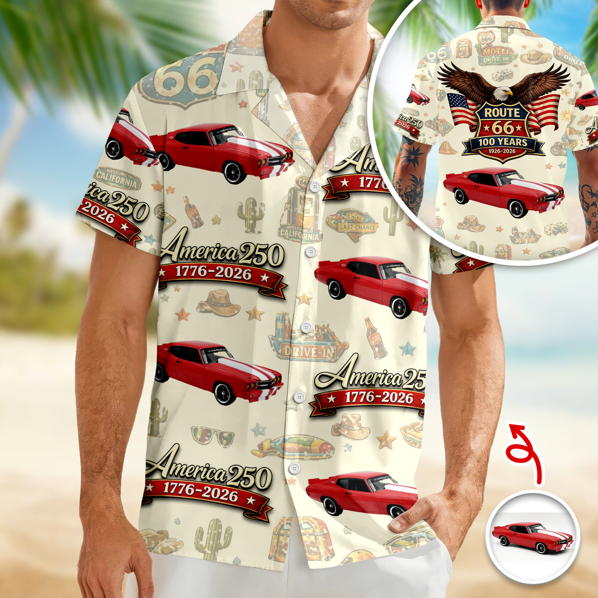 Custom Car Photo 100 Years of Route 66 and America 250th Anniversary Hawaii Shirt CH07 910502