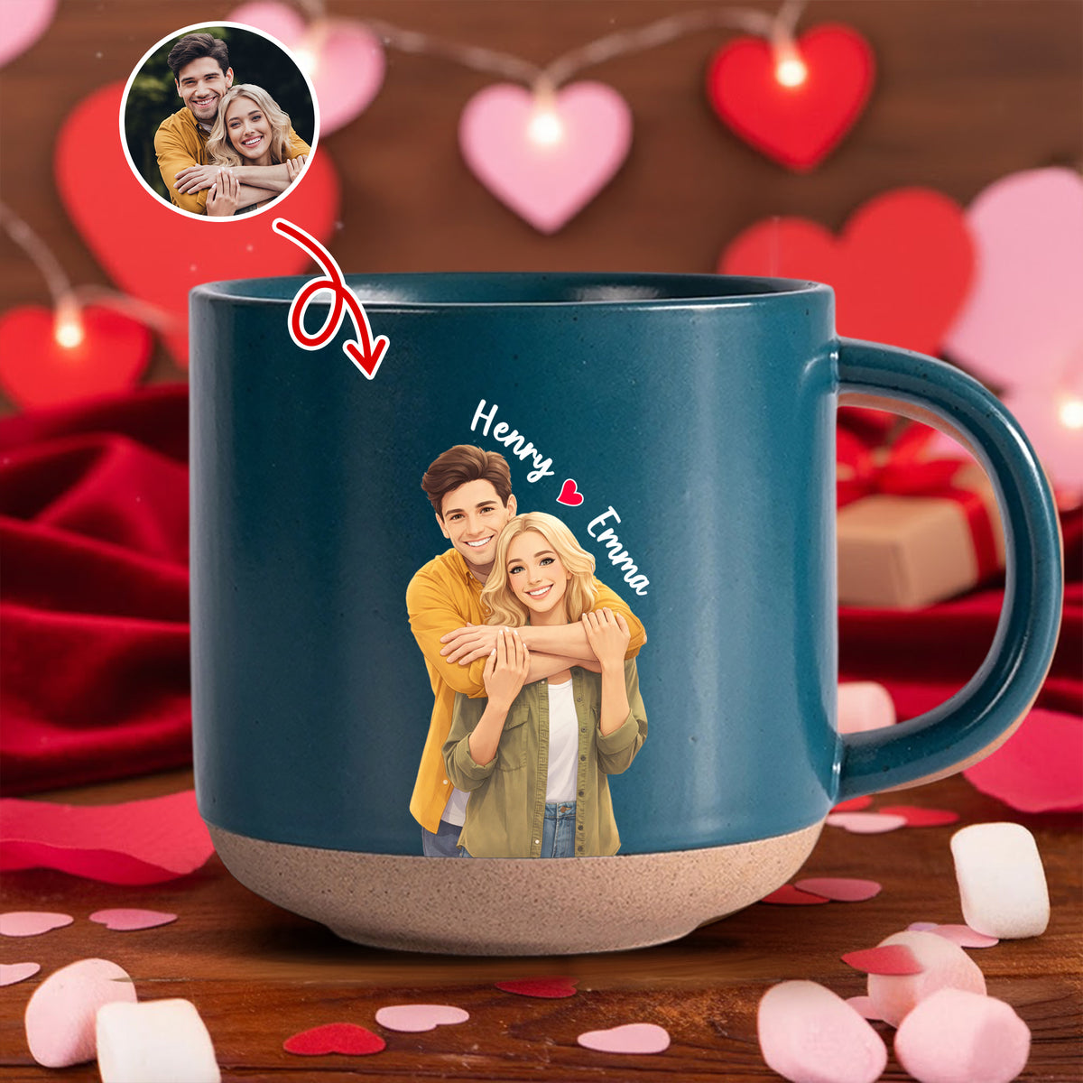 Custom Couple Watercolor Photo Pottery Mug Valentine Gift For Him Her CH07 910194