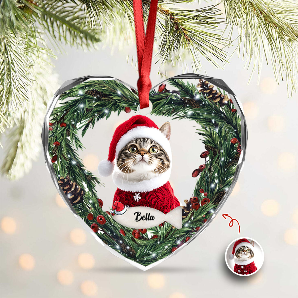 Custom Photo Cat Personalized Heart Shaped Glass Ornament For Christmas HA75 897470