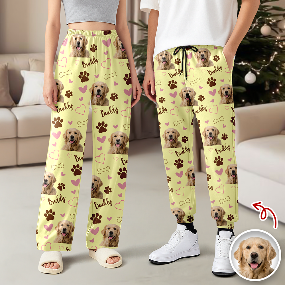 Custom Cute Dog Face Lovely Pattern Christmas Sweatpants For Dog Lovers LM32 895727