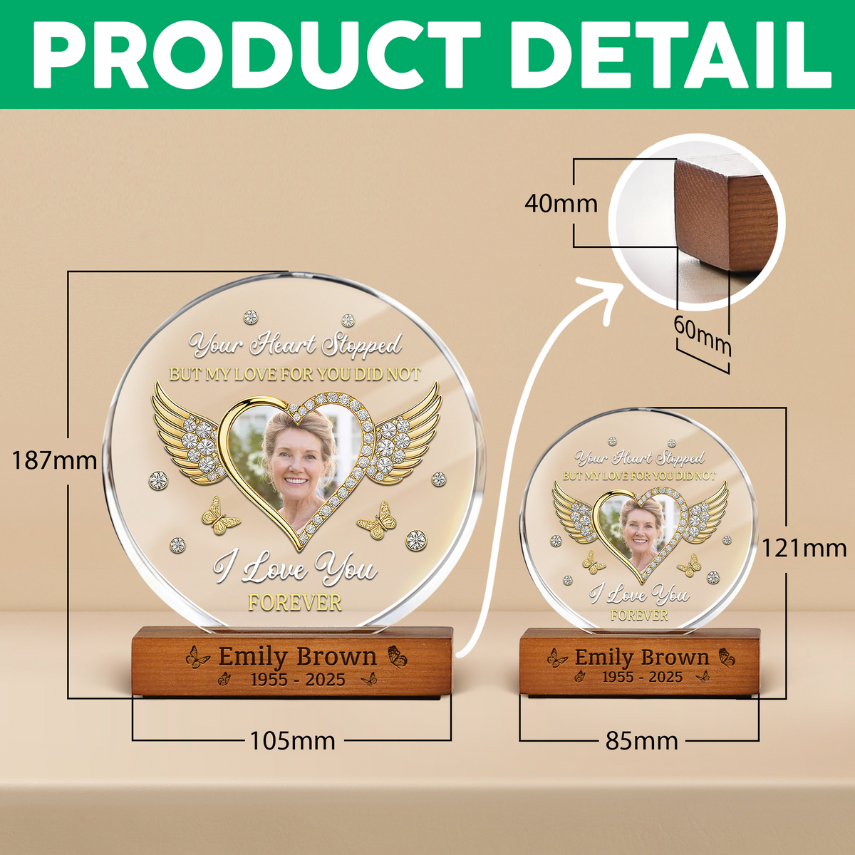 Custom Photo I Love You Forever Memorial Round Acrylic Frame Block HA75 898014