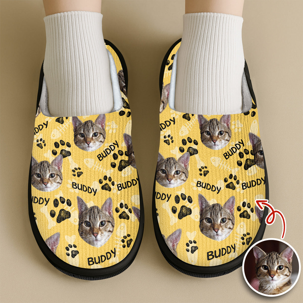 Custom Photo Cat Faces Slippers, Unique Funny Gift HA75 892972