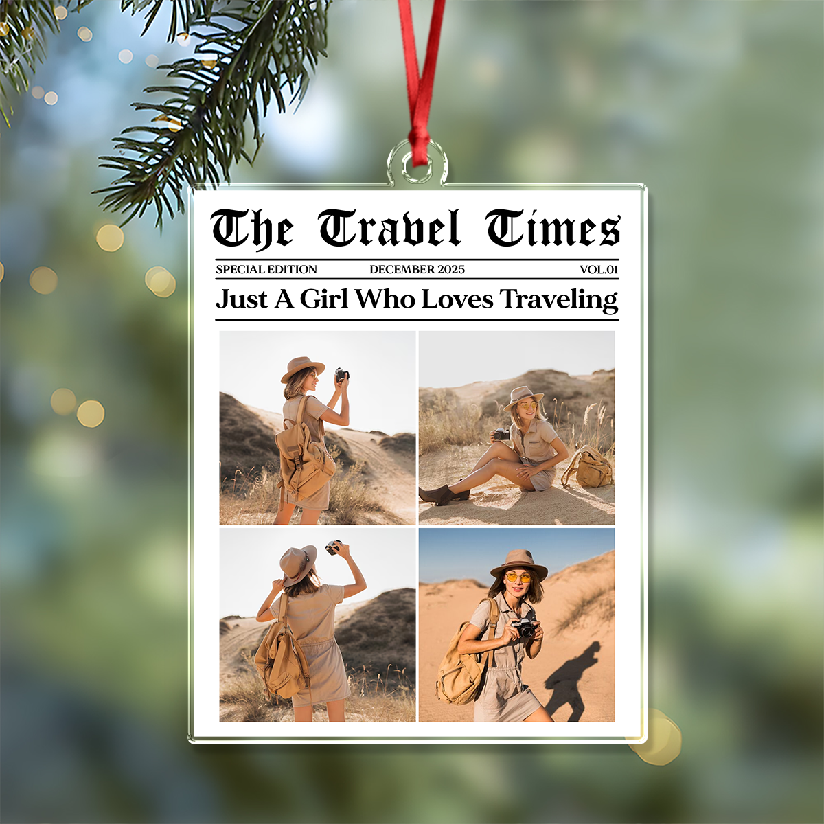 Just A Girl Who Loves Traveling - Custom Photo Acrylic Ornament Personalized Gift For Travel Lovers CH07 899312